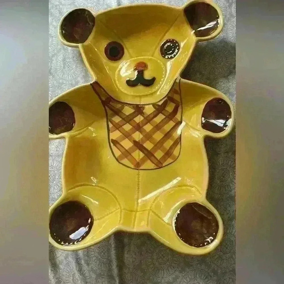 N.S. GUSTIN Teddy Bear Ceramic Cookie Tray Vintage Rare